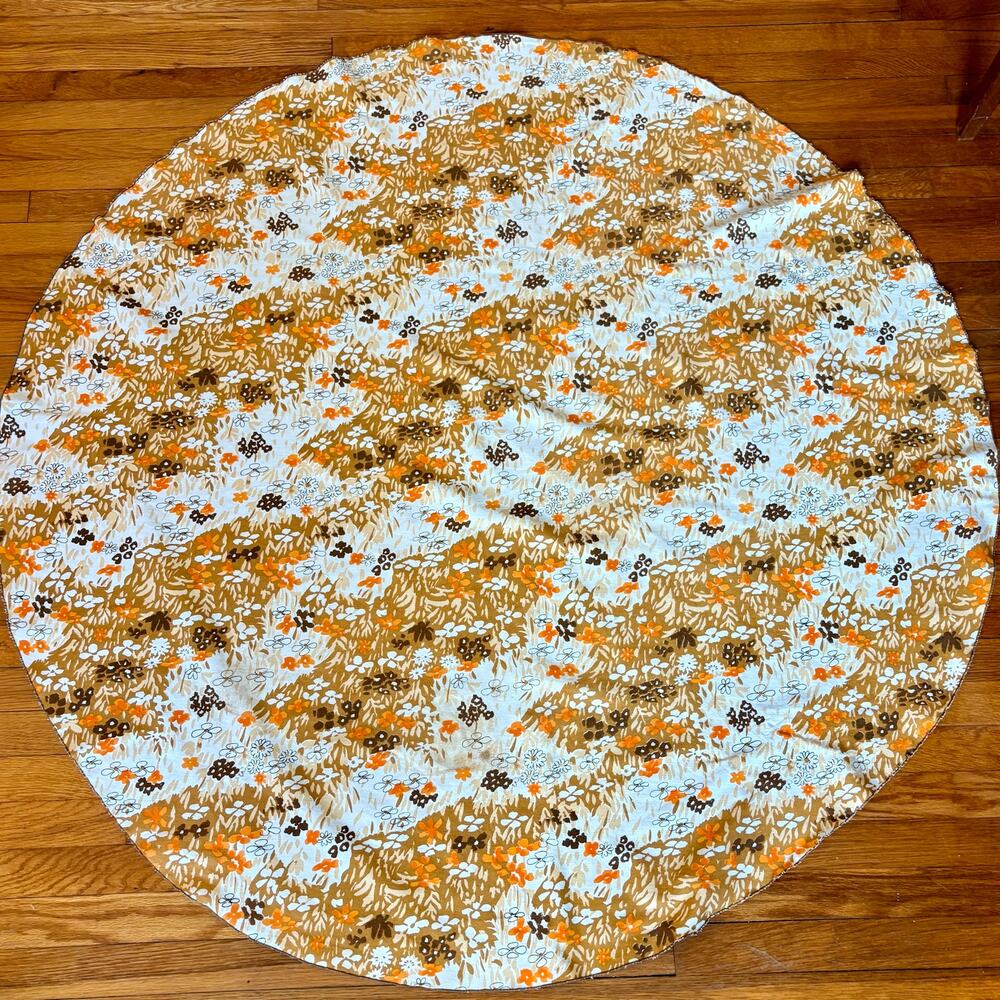 Vintage Vera Neumann Round Tablecloth 58" Cotton Orange Brown Floral 1970s